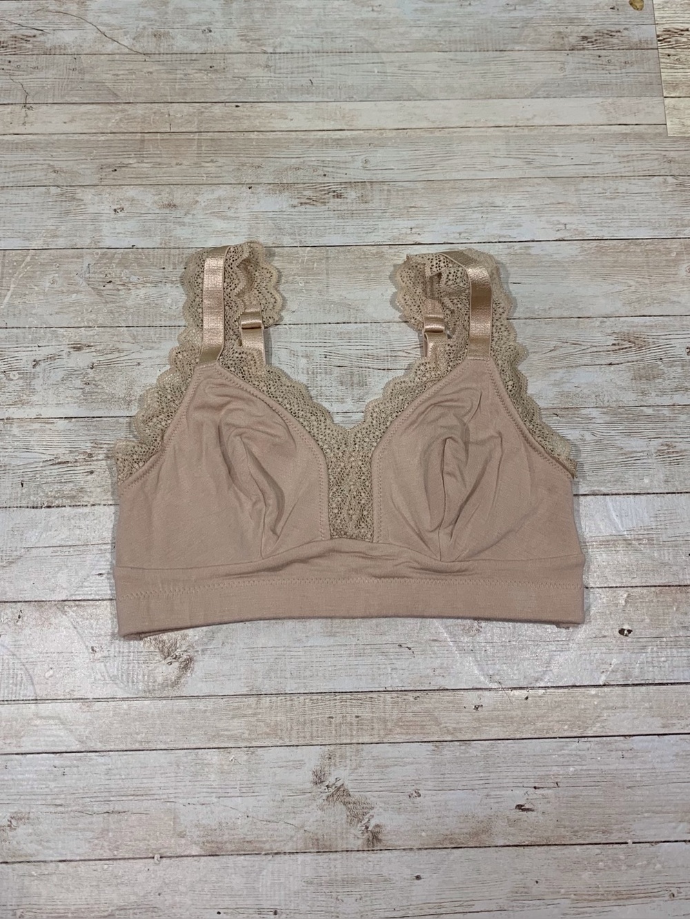 Parfait Lace Trim Soft Wireless Bralette - Nude 32DDD